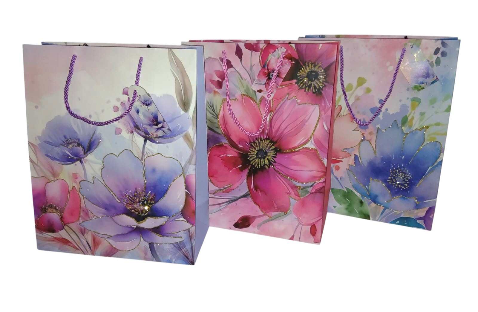 SACOLA FLORES C/GLITTER 32X26X12CM